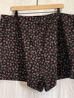 Unique Vintage Black High-Waist Cherry Print Shorts